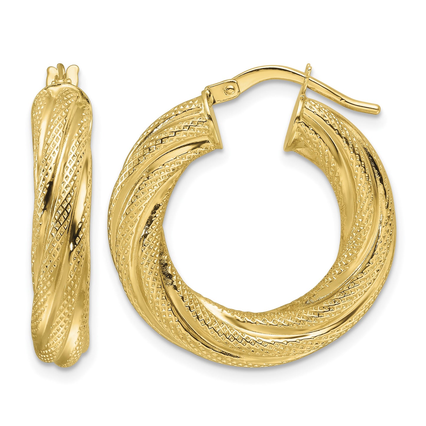 14ky Polished 4.7mm Textured Twist Round Hoop Earrings