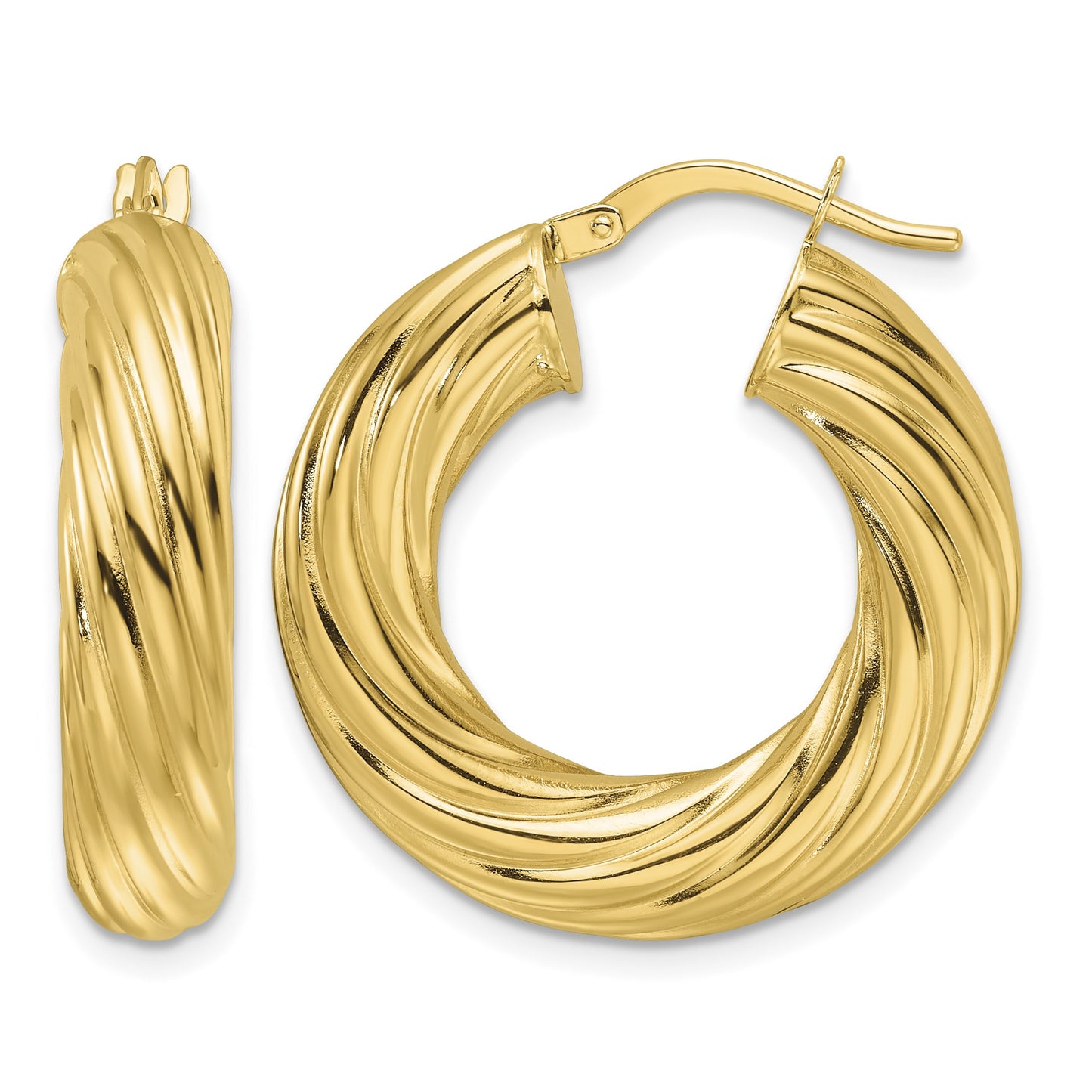 14ky Polished Twist 6mm Hollow Round Hoop Earrings