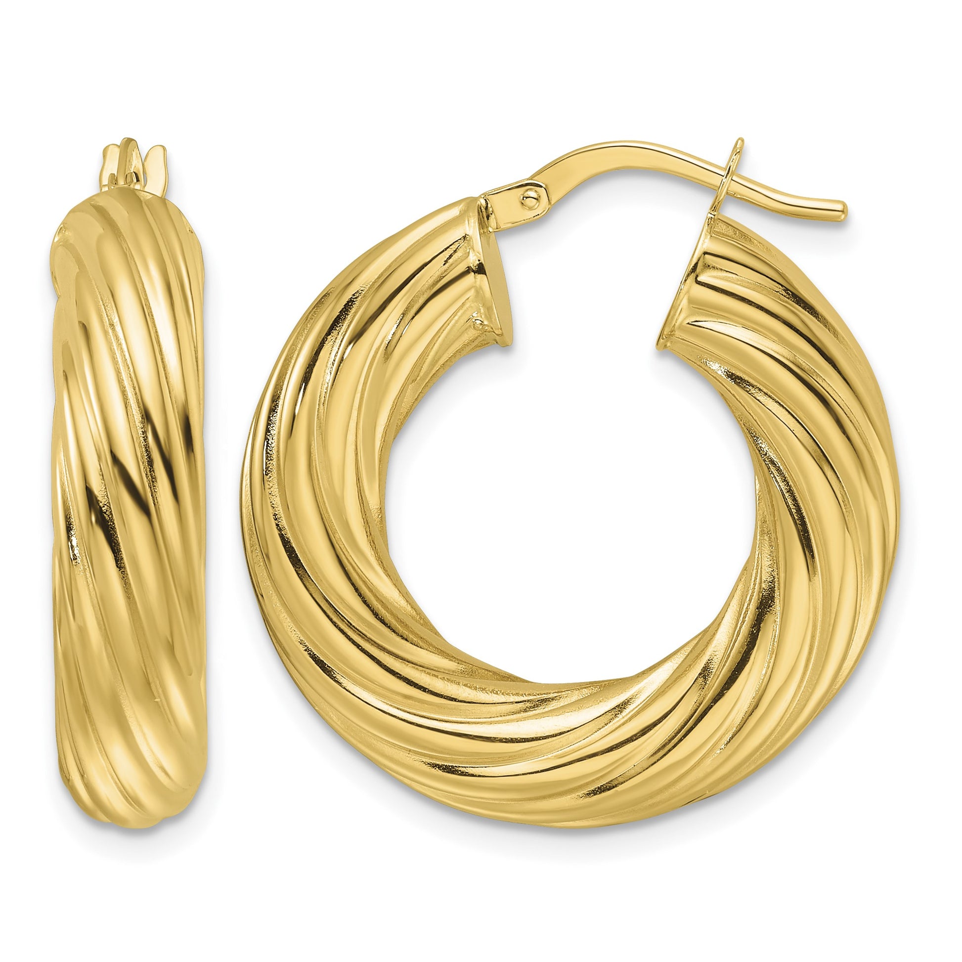 14ky Polished Twist 6mm Hollow Round Hoop Earrings
