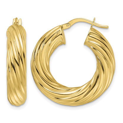 14ky Polished Twist 6mm Hollow Round Hoop Earrings