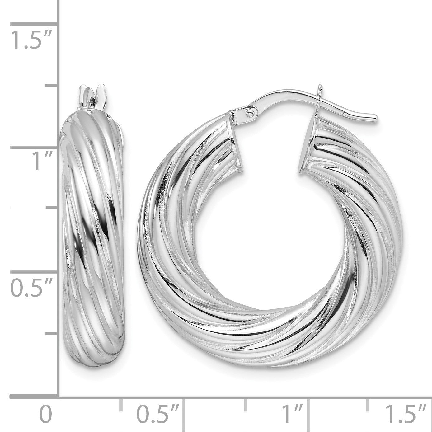 14k White Gold Polished 6mm Twisted Hollow Round Hoop Earrings