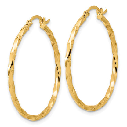 14K Polished and Twisted 1.8mm Hoop Earrings