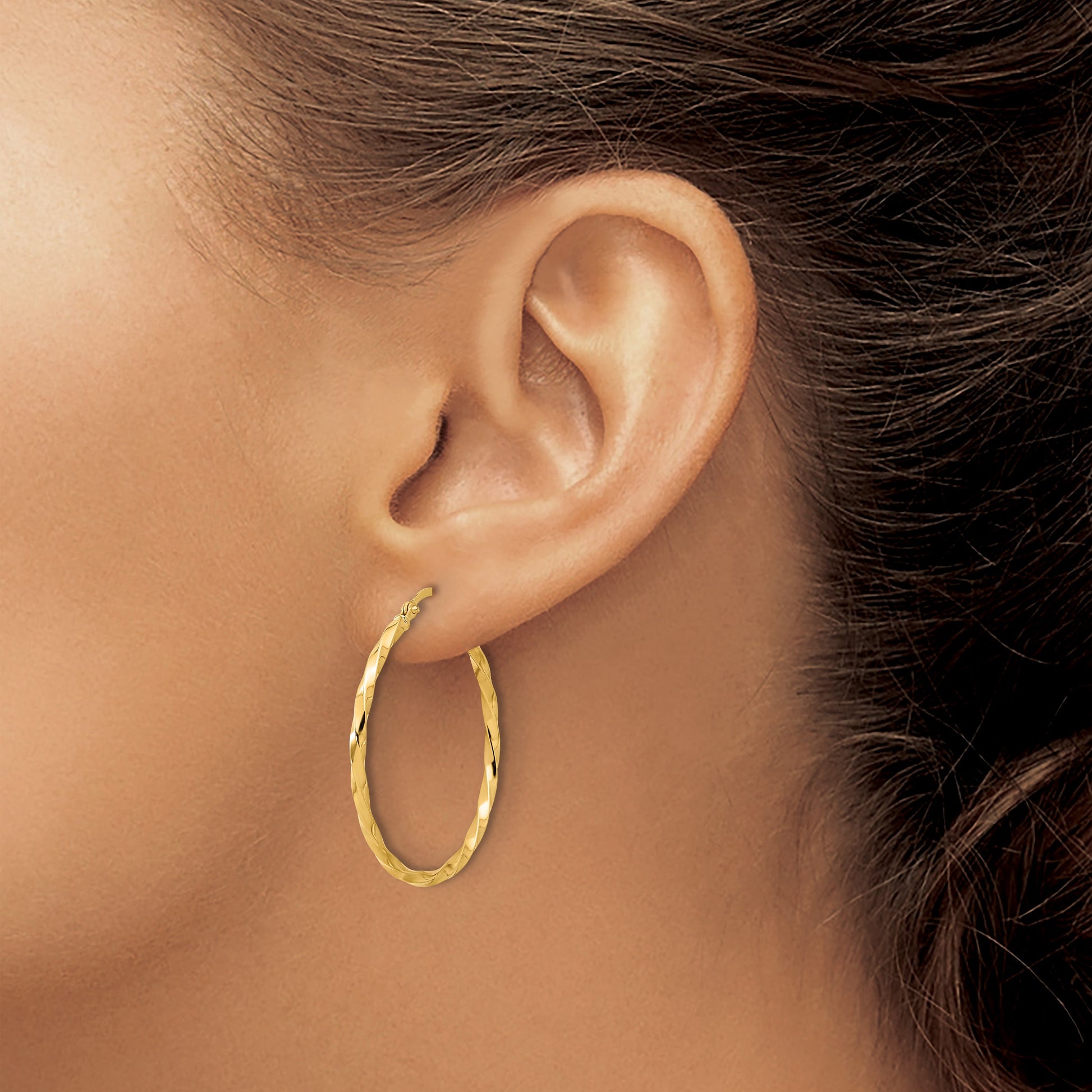 14K Polished and Twisted 1.8mm Hoop Earrings