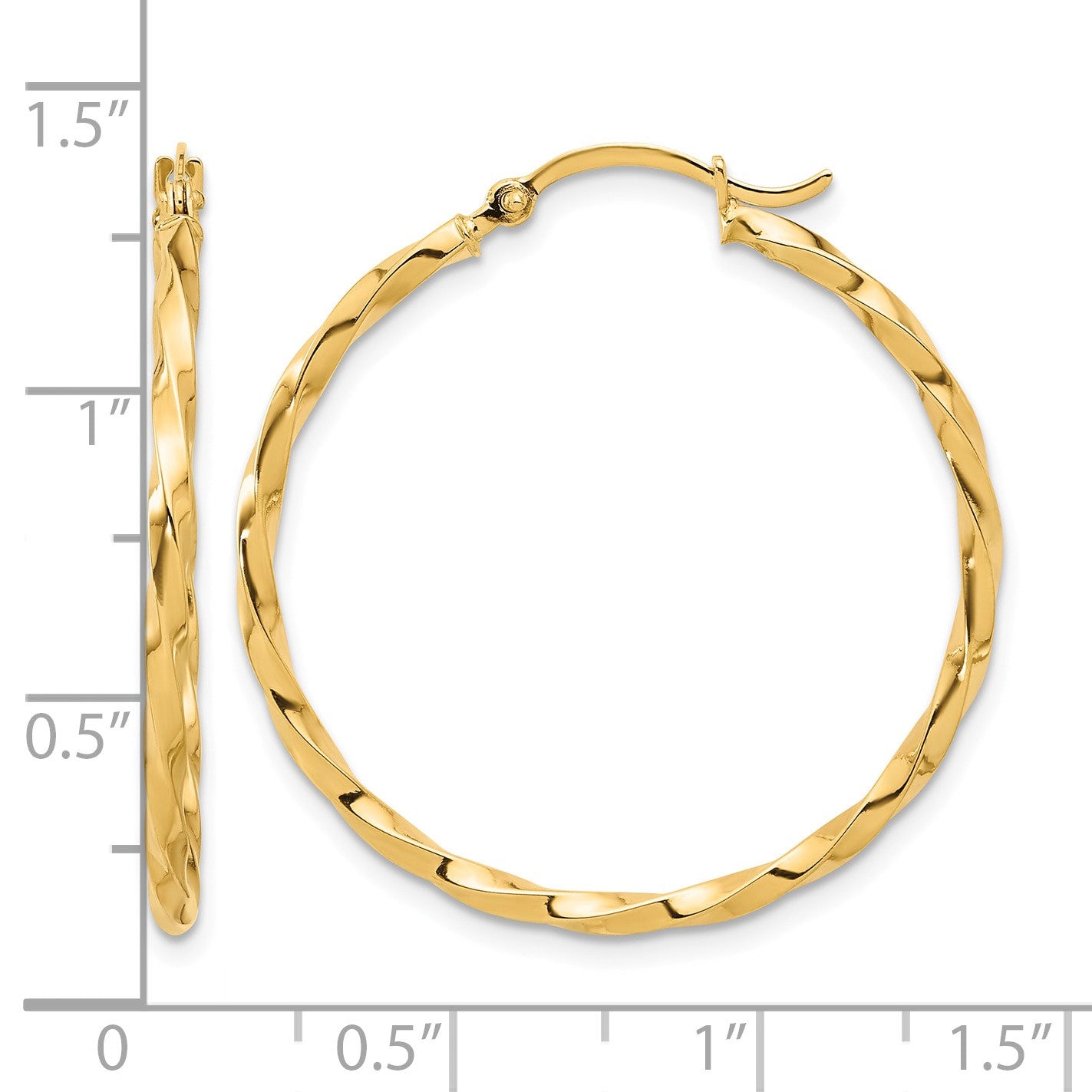 14K Polished and Twisted 1.8mm Hoop Earrings