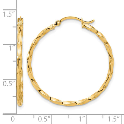 14K Polished and Twisted 1.8mm Hoop Earrings