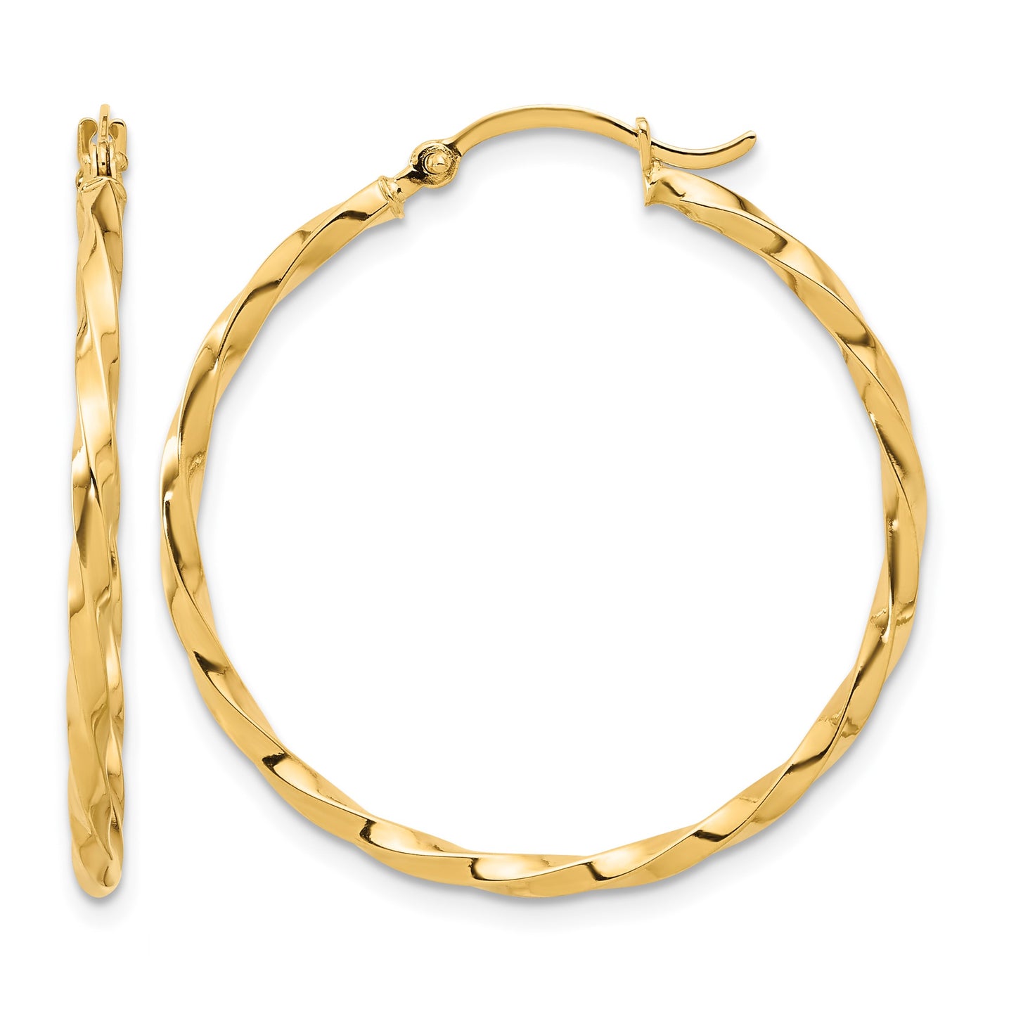 14K Polished and Twisted 1.8mm Hoop Earrings
