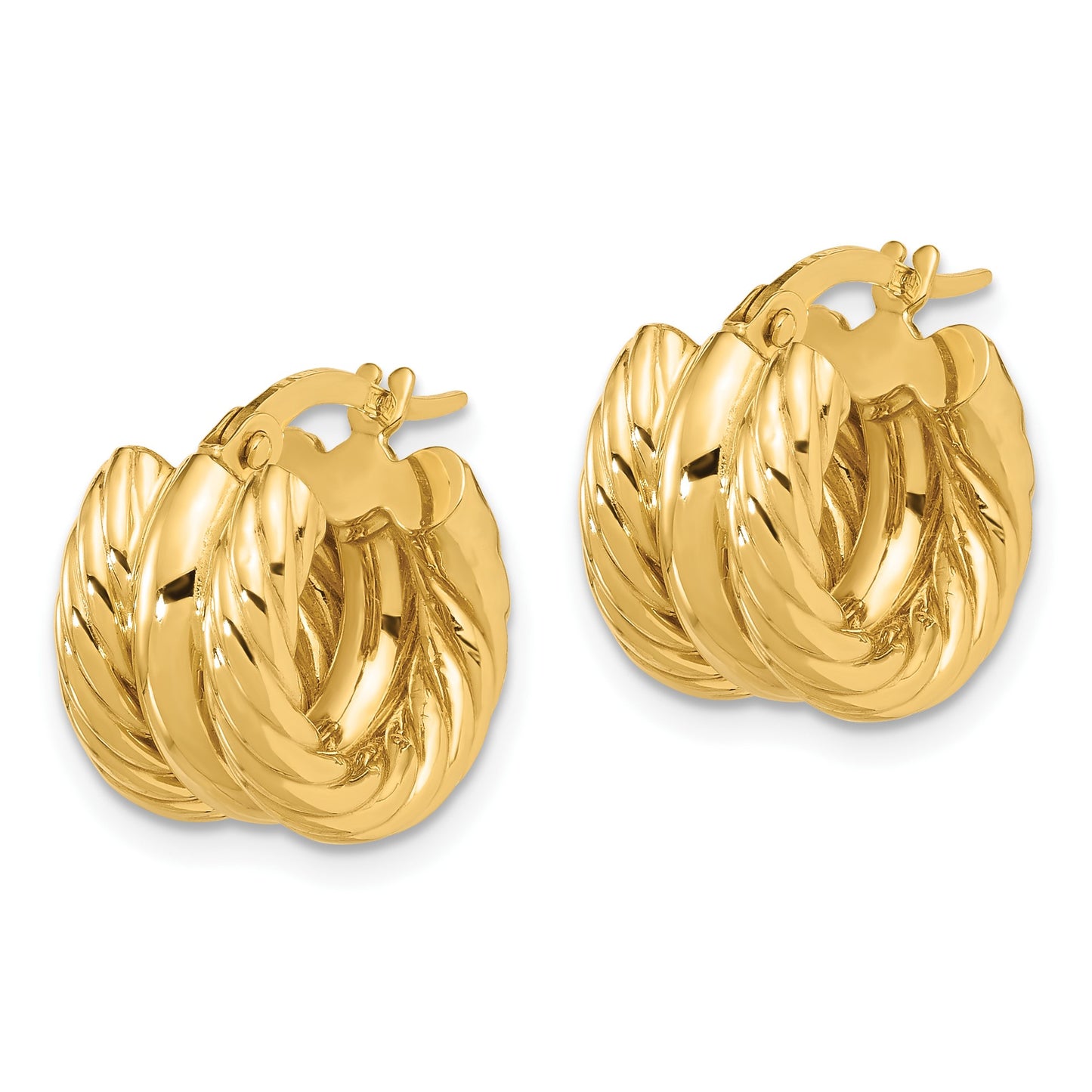14K Polished and Twisted Hoop Earrings