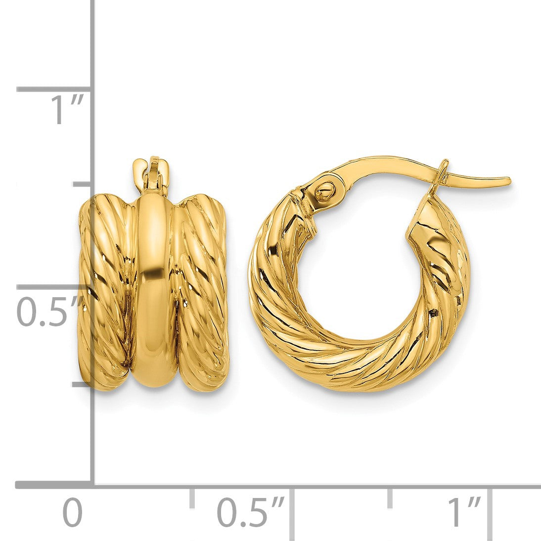 14K Polished and Twisted Hoop Earrings