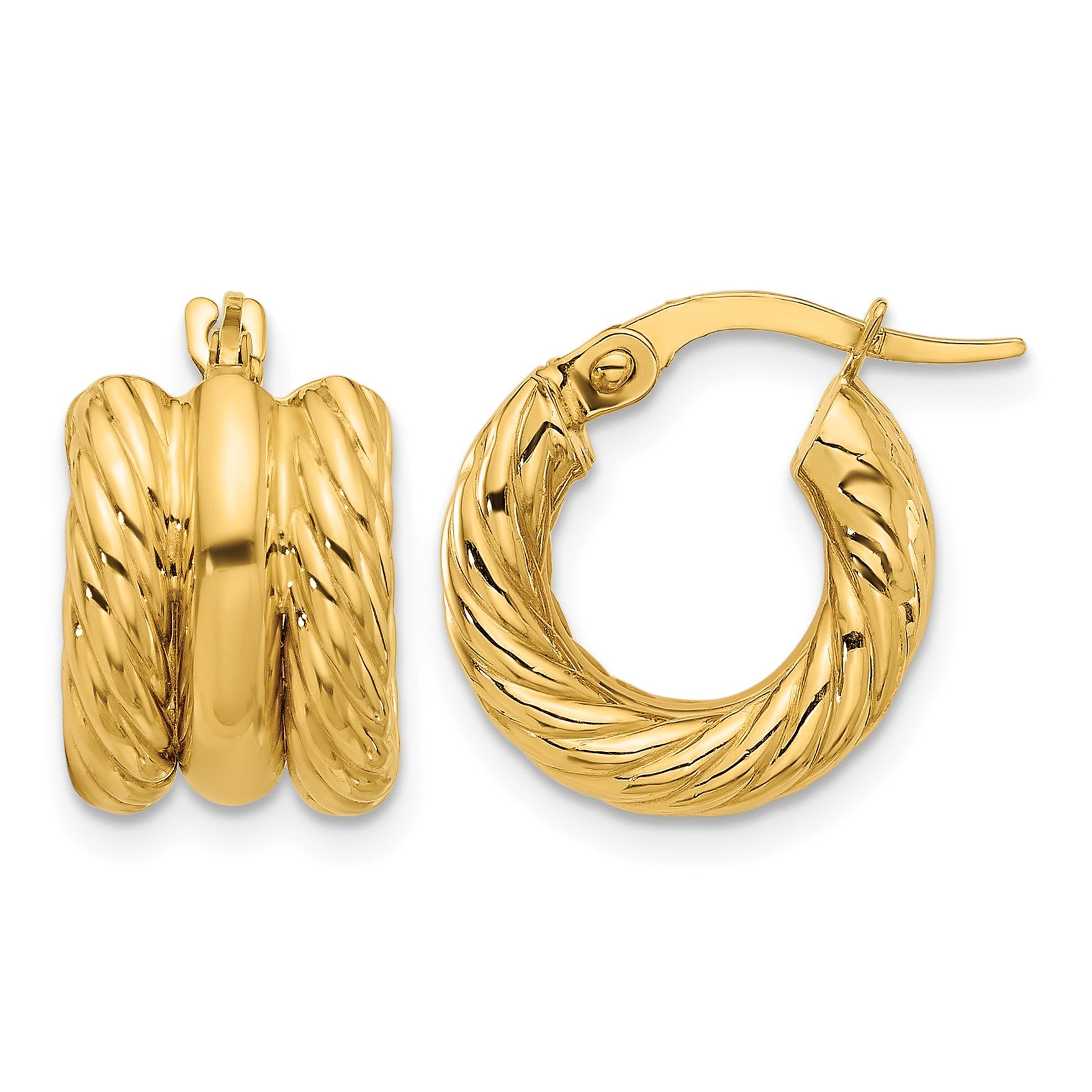 14K Polished and Twisted Hoop Earrings