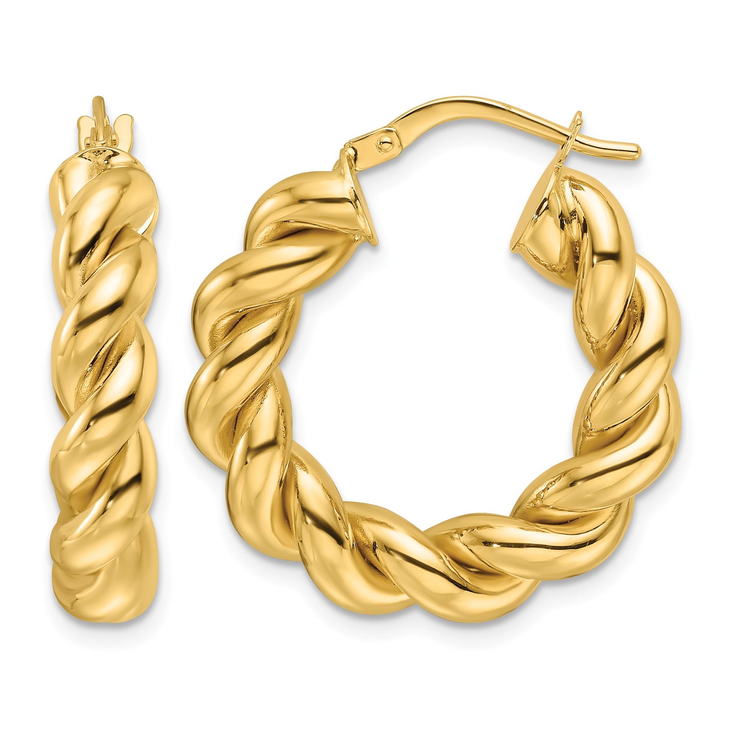 14ky Polished 5.3mm Hollow Twisted Round Hoop Earrings