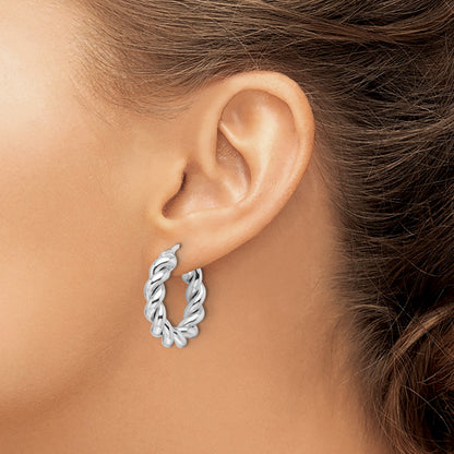 14k White Gold Polished 5.3mm Hollow Twisted Round Hoop Earrings