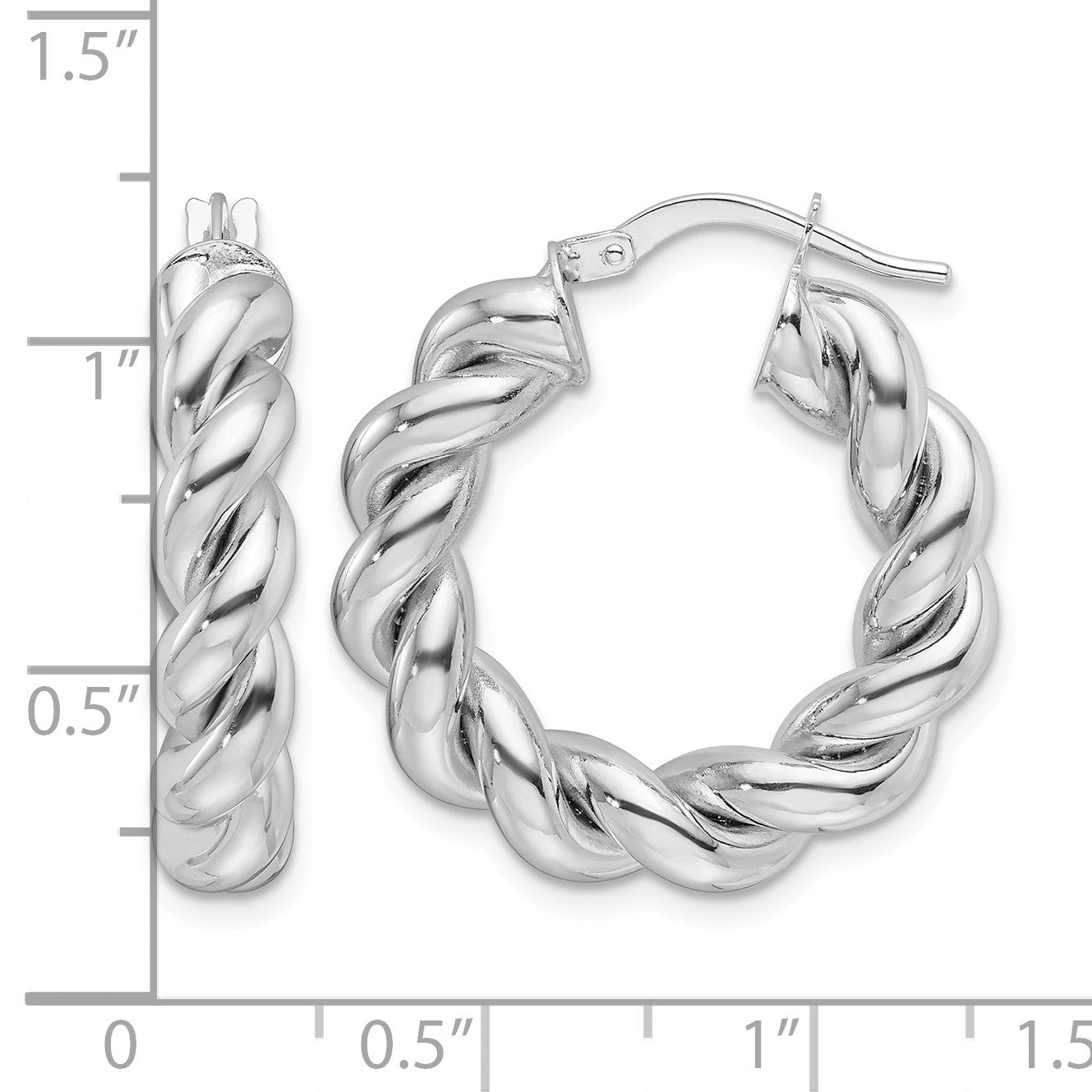 14k White Gold Polished 5.3mm Hollow Twisted Round Hoop Earrings