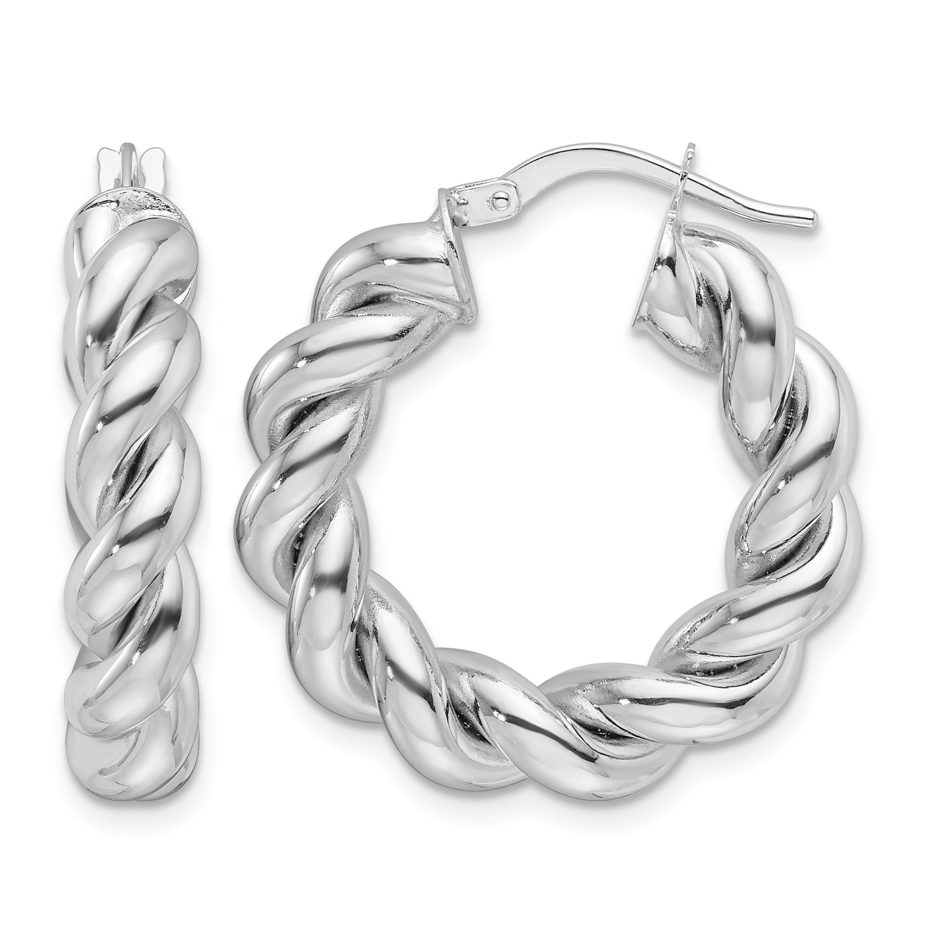 14k White Gold Polished 5.3mm Hollow Twisted Round Hoop Earrings
