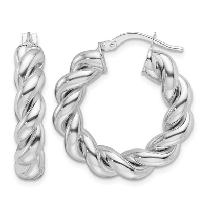 14k White Gold Polished 5.3mm Hollow Twisted Round Hoop Earrings