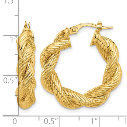 14K Polished and Textured Twisted Hoop Earrings