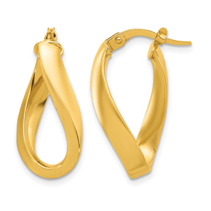 14K Polished Twisted Oval Hoop Earrings