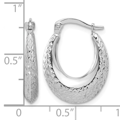 14K White Gold Polished and Diamond-cut Hoop Earrings