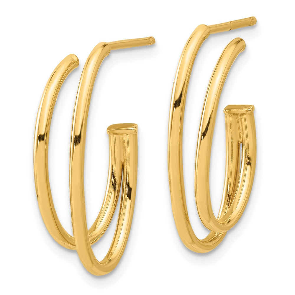 14K Polished Oval /Double Strand  J-Hoop Post Earrings