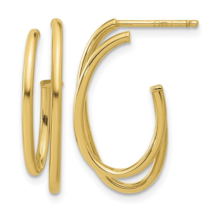 14K Polished Oval /Double Strand  J-Hoop Post Earrings