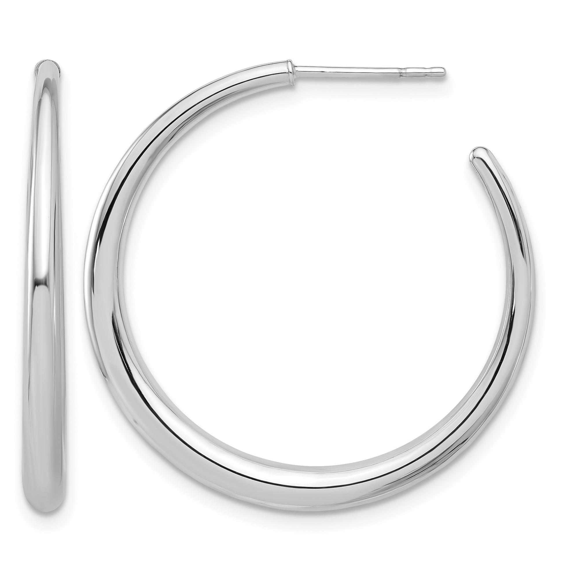 14K White Gold Polished Hoop Post Earrings