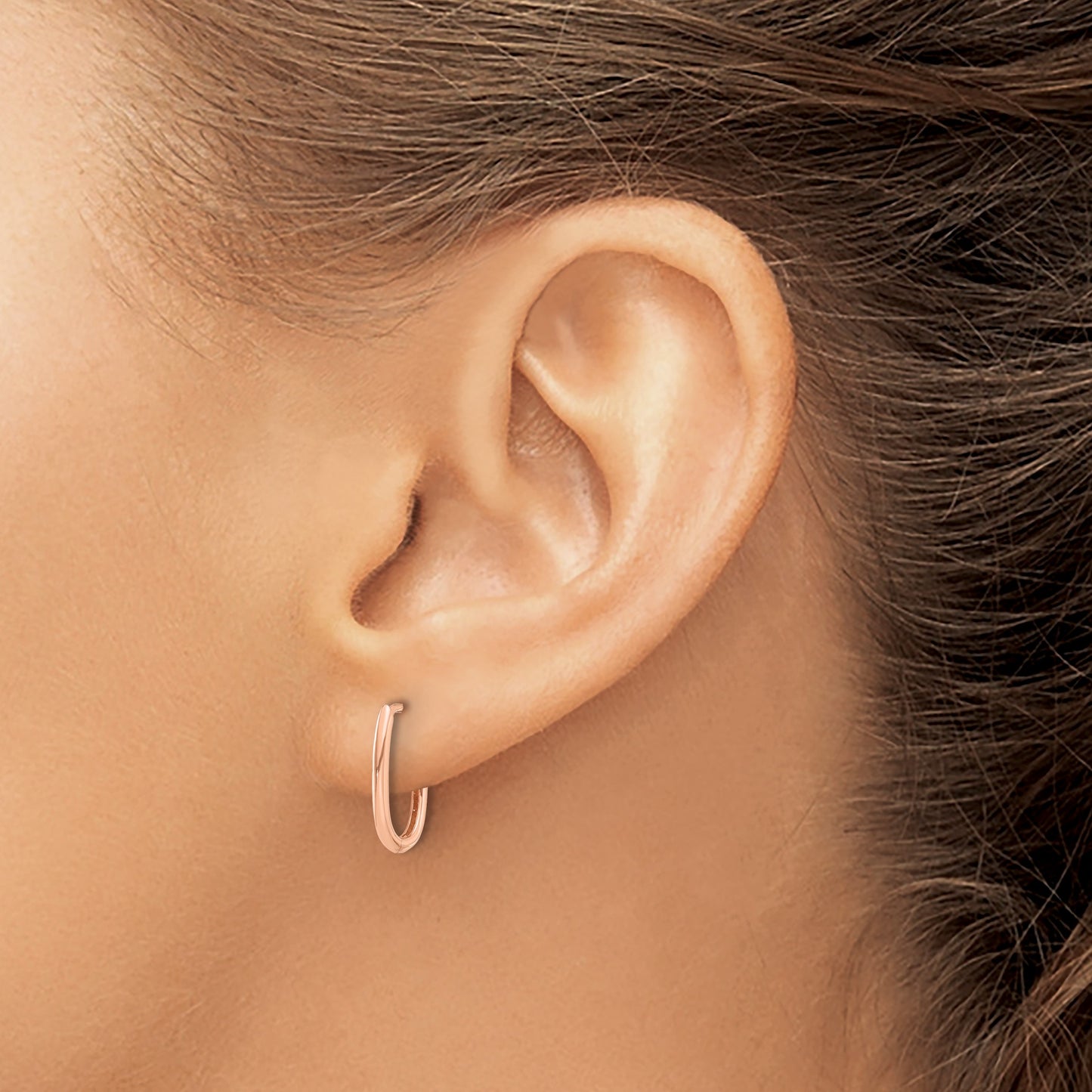 14K Rose Gold Polished Oval Hinged Hoop Earrings