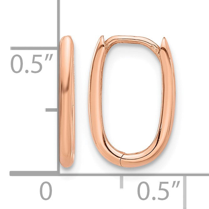 14K Rose Gold Polished Oval Hinged Hoop Earrings