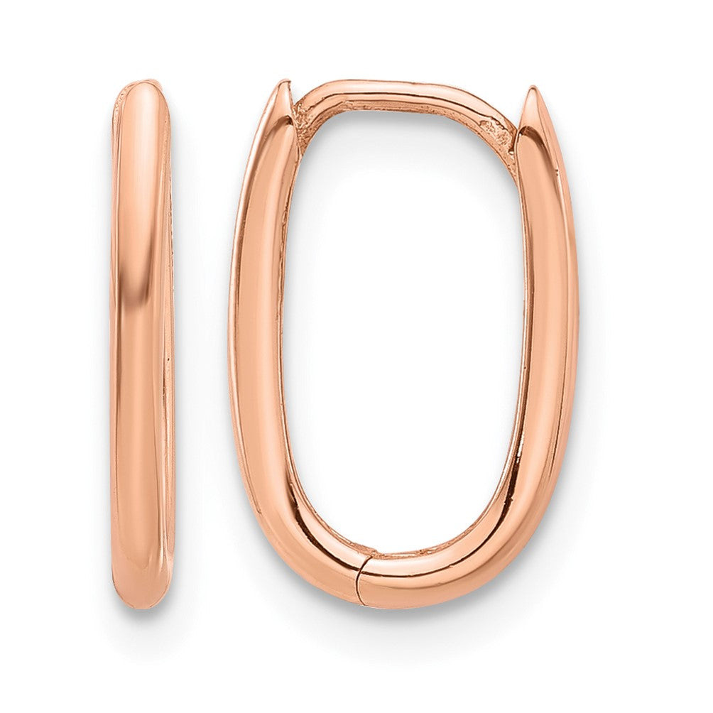 14K Rose Gold Polished Oval Hinged Hoop Earrings