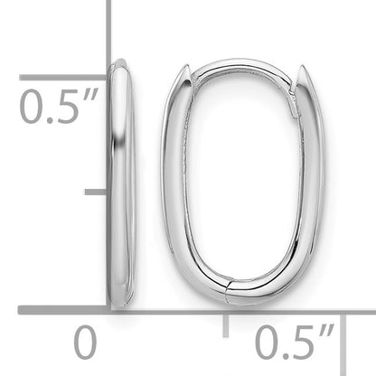 14K White Gold Polished Oval Hinged Hoop Earrings