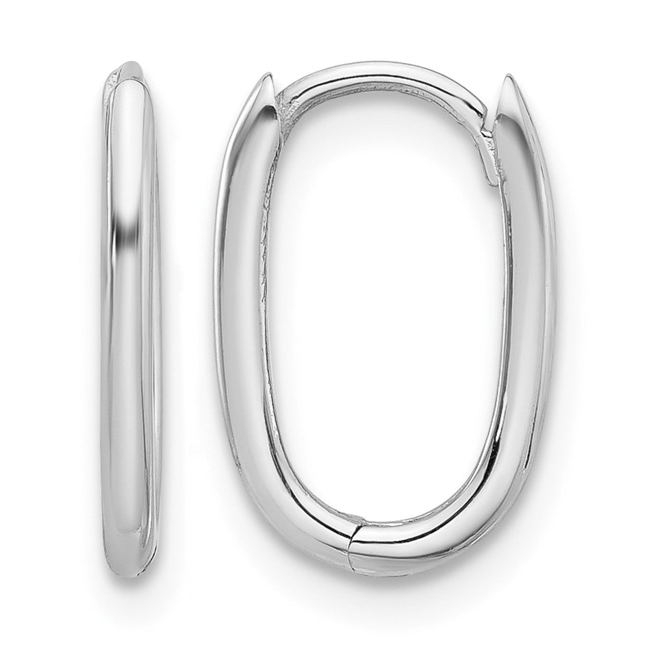 14K White Gold Polished Oval Hinged Hoop Earrings