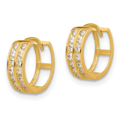 14K Polished Two Row CZ 4mm Hinged Hoop Earrings