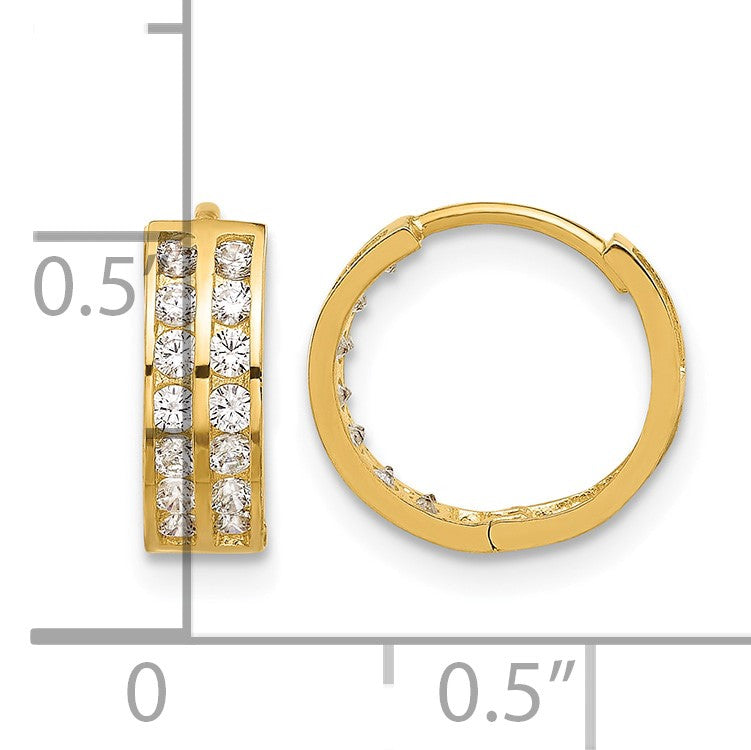 14K Polished Two Row CZ 4mm Hinged Hoop Earrings