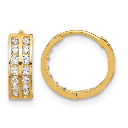 14K Polished Two Row CZ 4mm Hinged Hoop Earrings