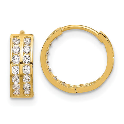 14K Polished Two Row CZ 4mm Hinged Hoop Earrings