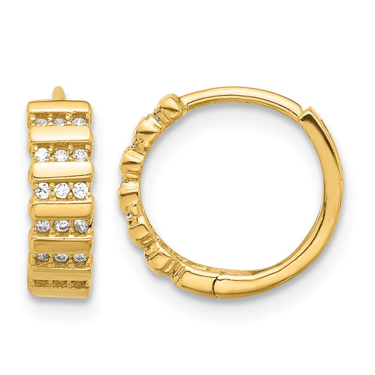 14K Polished CZ Hinged Hoop Earrings