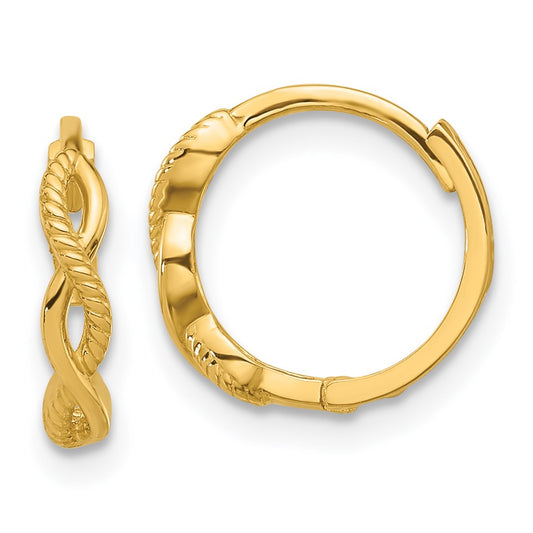 14K Polished and Textured Braided Hinged Hoop Earrings