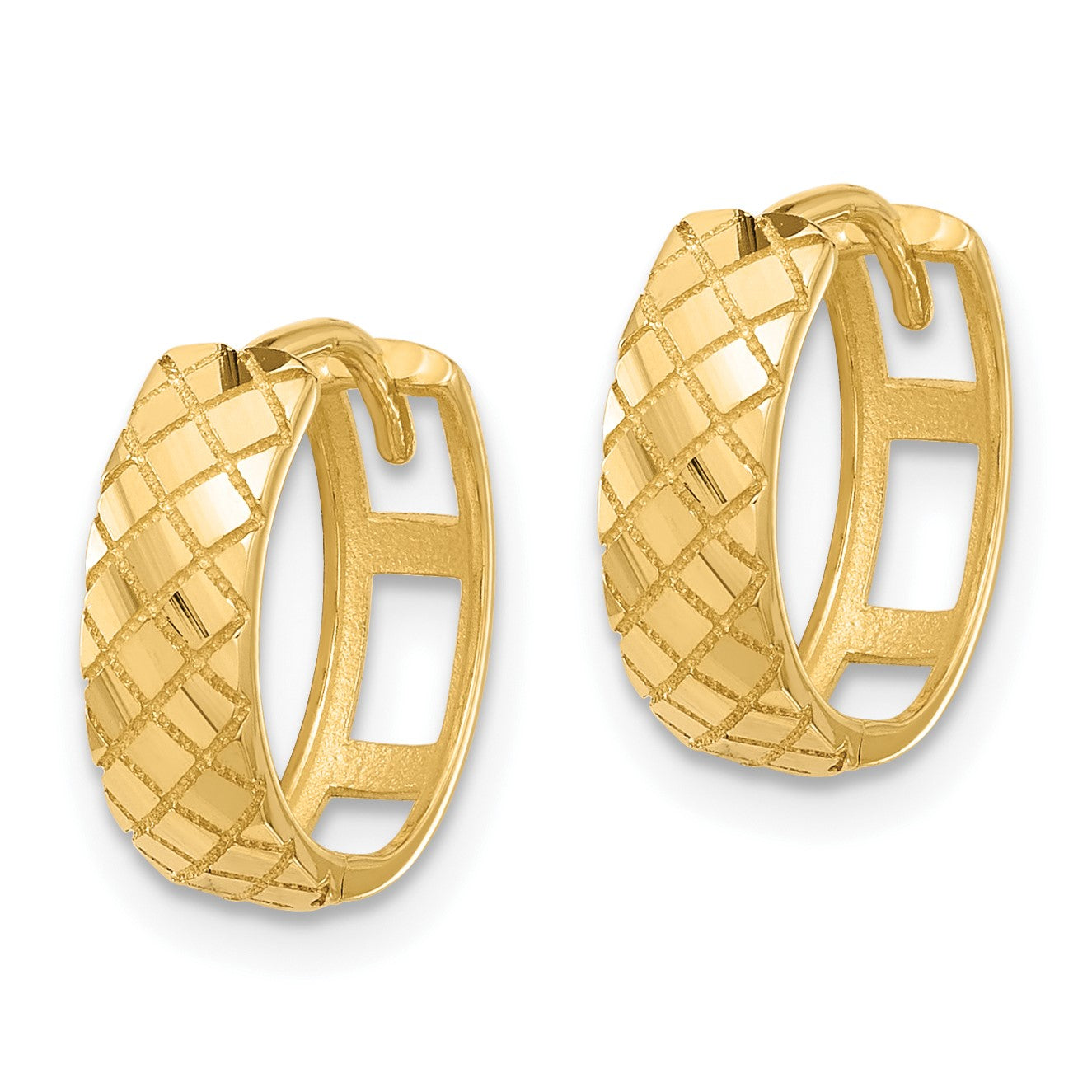 14K Polished and Etched Hinged Hoop Earrings