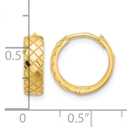 14K Polished and Etched Hinged Hoop Earrings
