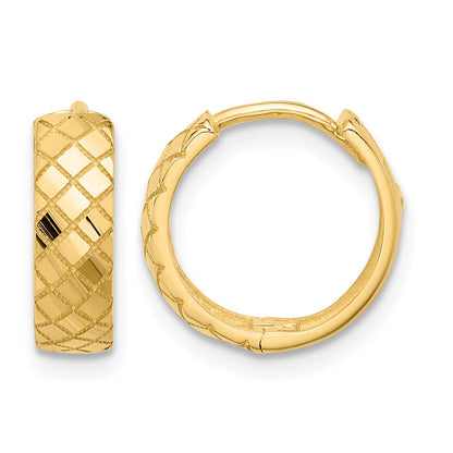 14K Polished and Etched Hinged Hoop Earrings