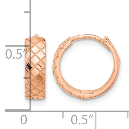 14K Rose Gold Polished and Etched Hinged Hoop Earrings