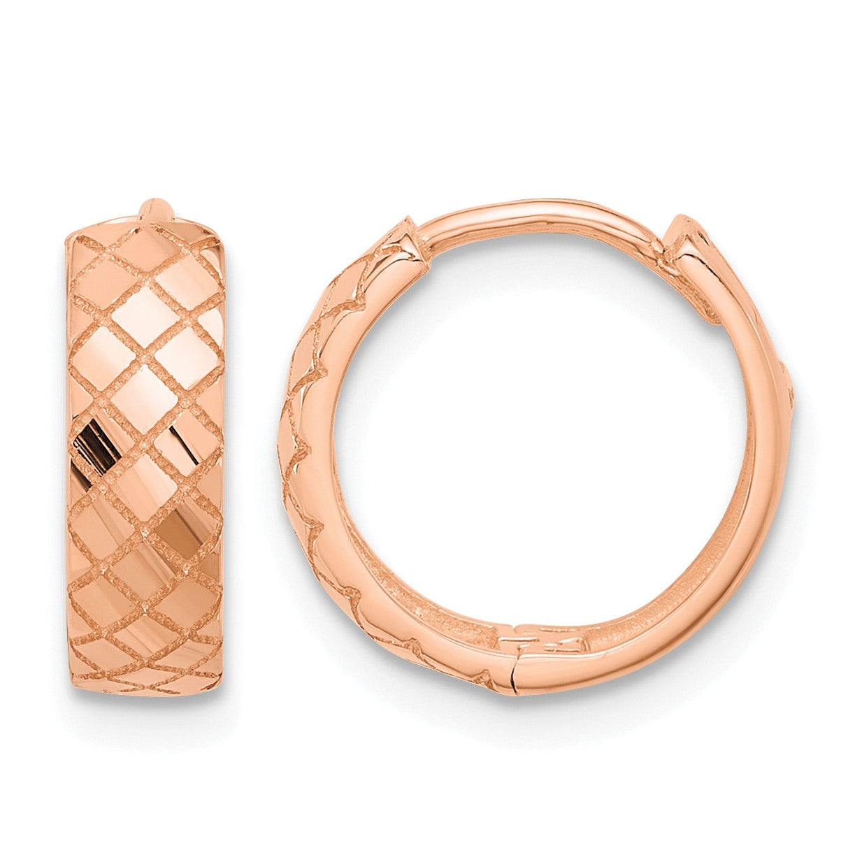 14K Rose Gold Polished and Etched Hinged Hoop Earrings