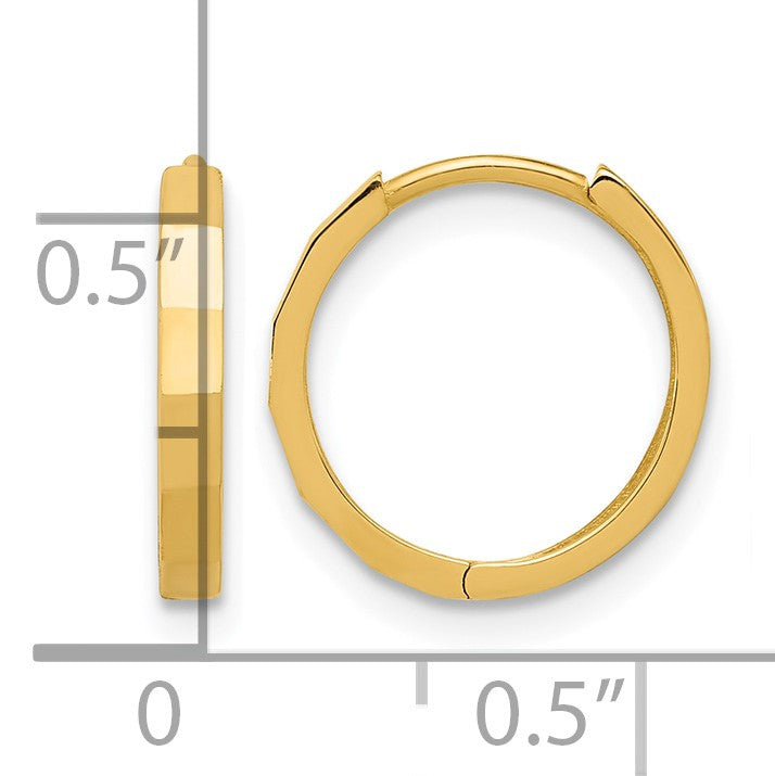 14K Polished and Diamond-cut Hinged Hoop Earrings