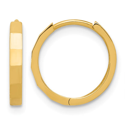 14K Polished and Diamond-cut Hinged Hoop Earrings