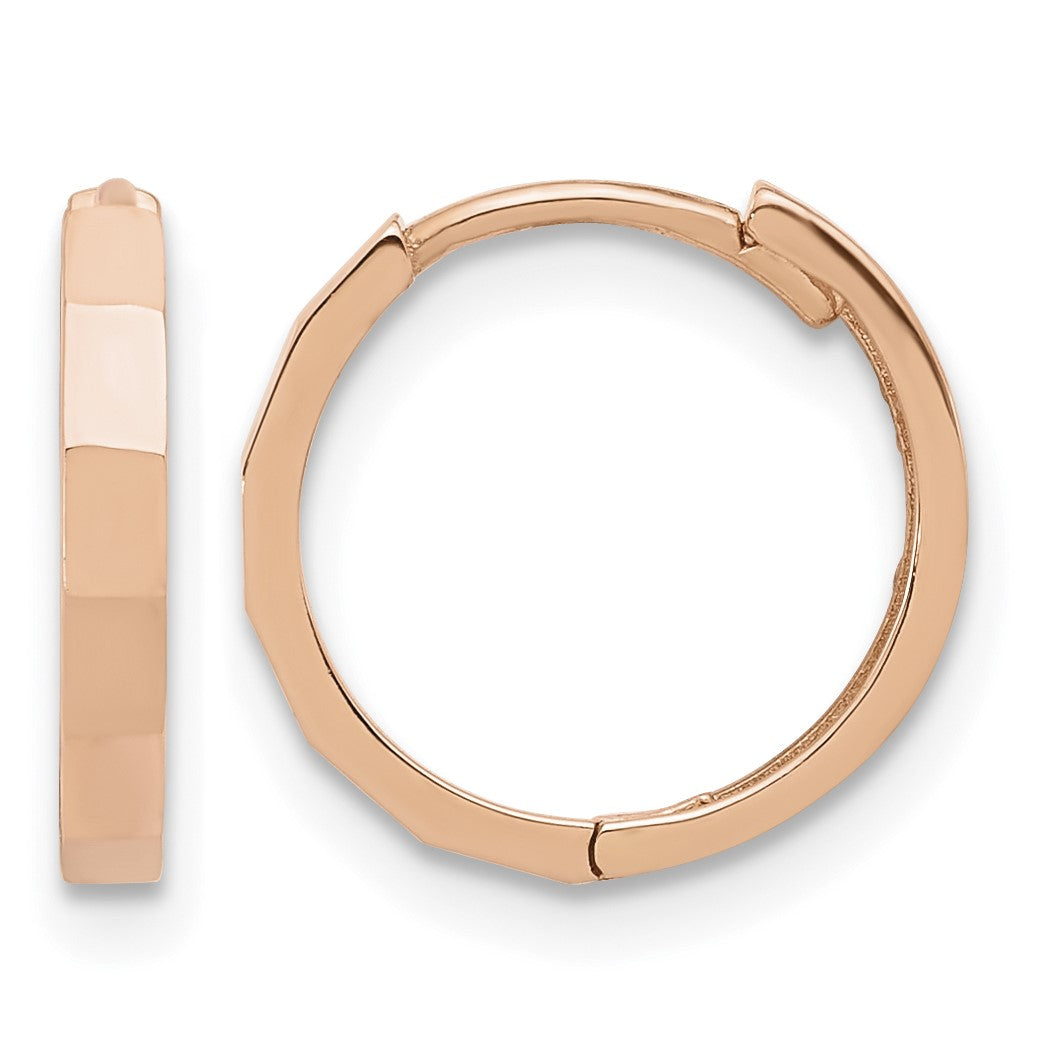 14K Rose Gold Polished and Diamond-cut Hinged Hoop Earrings