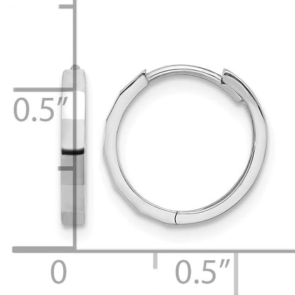 14K White Gold Polished and Diamond-cut Hinged Hoop Earrings