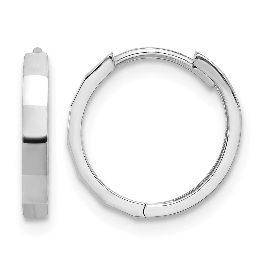 14K White Gold Polished and Diamond-cut Hinged Hoop Earrings