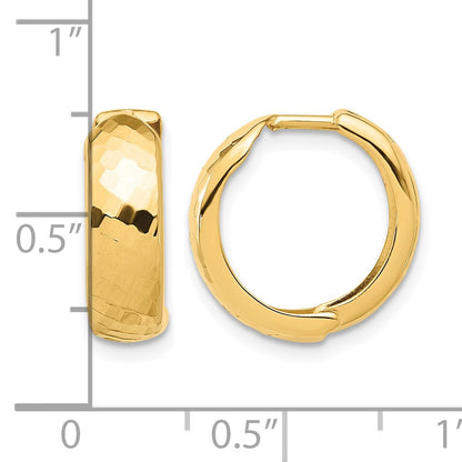 14K Polished and Diamond-cut Huggie Hoop Earrings