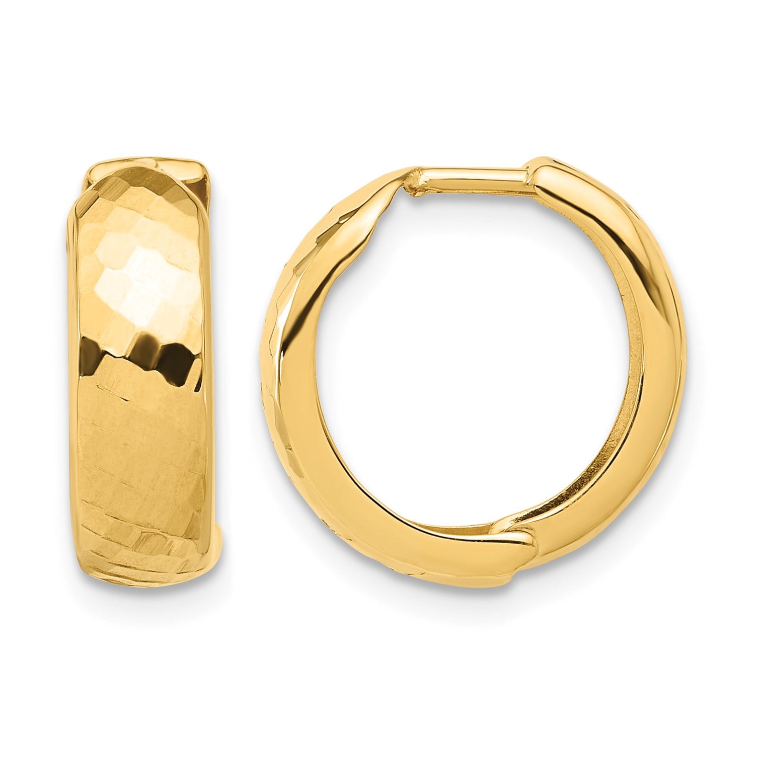 14K Polished and Diamond-cut Huggie Hoop Earrings