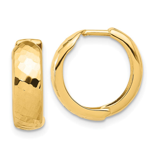 14K Polished and Diamond-cut Huggie Hoop Earrings