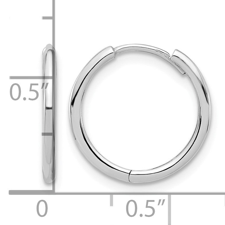 14K White Gold Polished Hinged Hoop Earrings