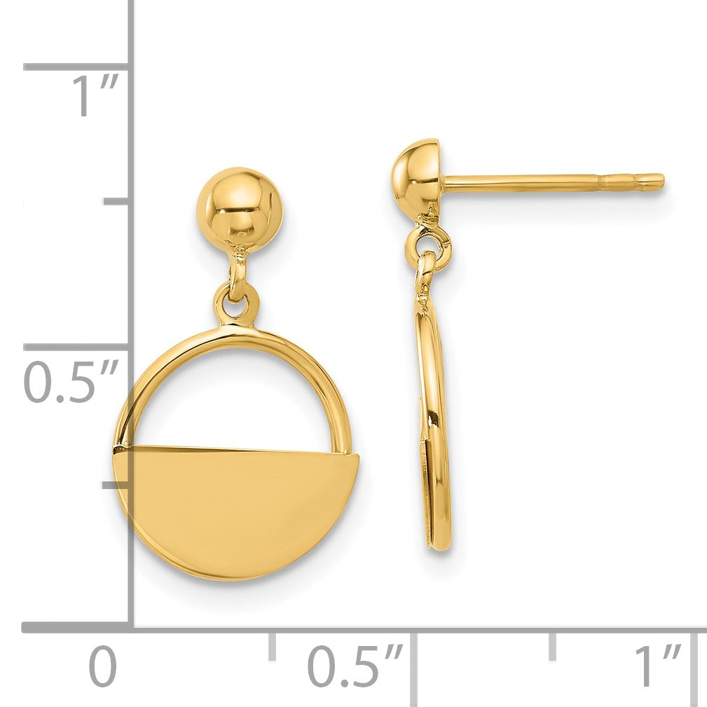 14K Polished Contemporary Circle Dangle Post Earrings